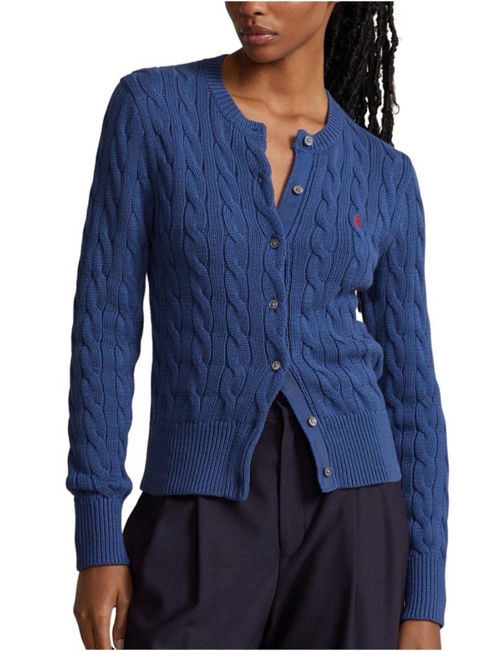 Polo Ralph Lauren Blue Cable-Knit Cotton Cardigan Sweater, size M